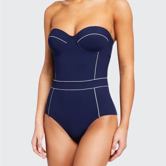 TORY BURCH LIPSI CONTRAST-TRIM ONE-PIECE BEST UNDERWIRE SWIMSUIT Size Medium - Picture 2 of 10